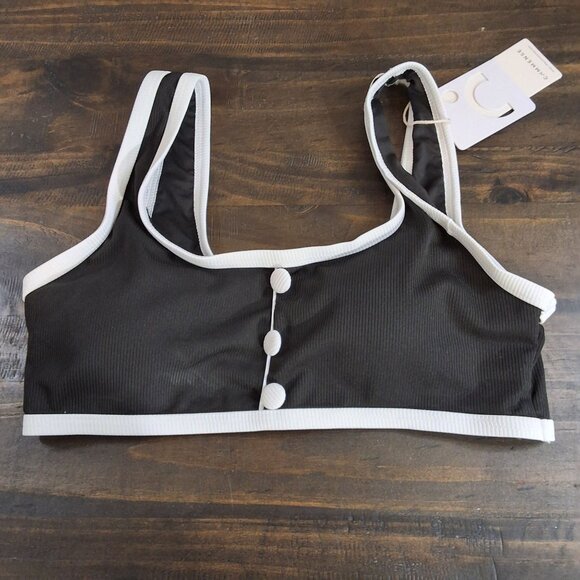 Contrast Binding Two-Piece Bikini Set With Button Accents Sz M Black/White - Picture 5 of 7